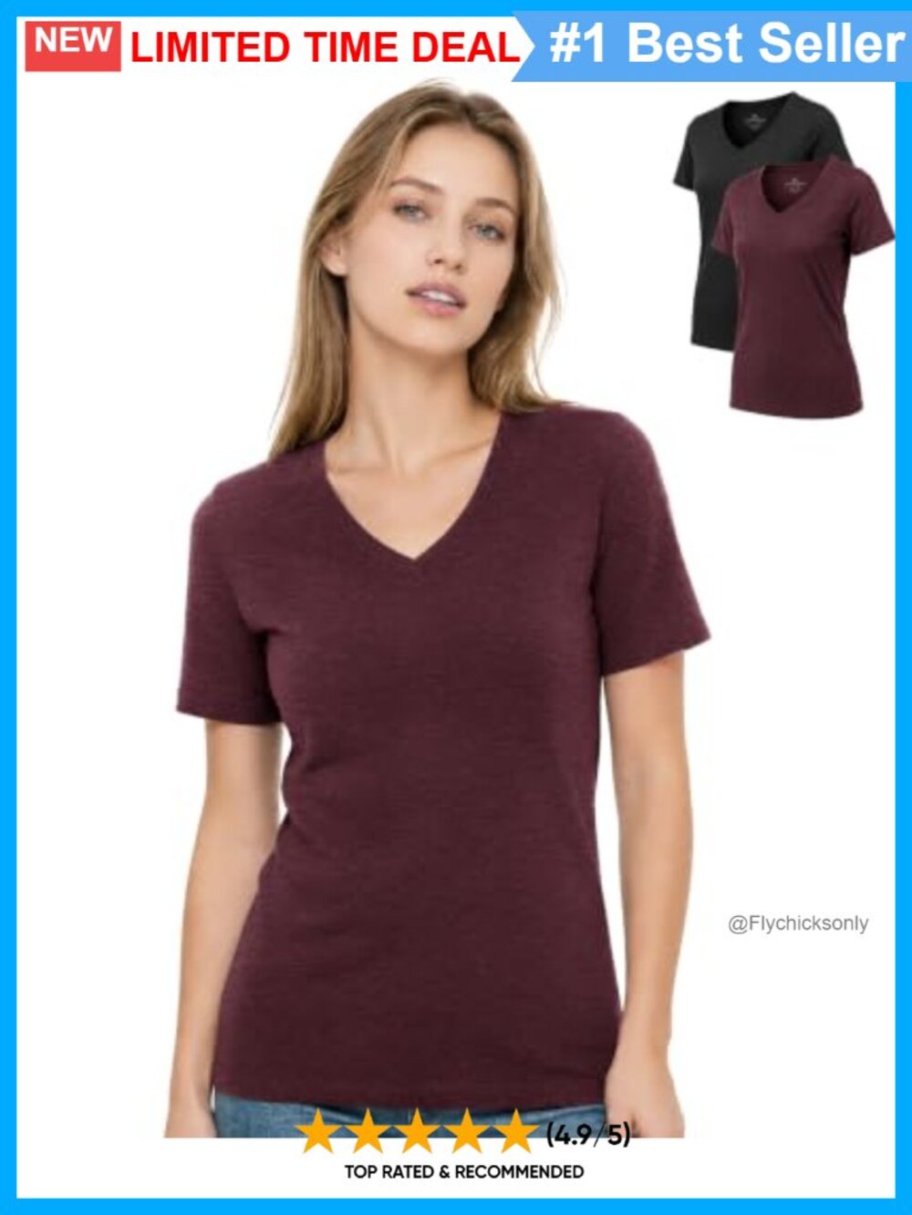 Merino Wool Blend V-Neck Short Sleeve Base Layer Tee Moisture Wicking